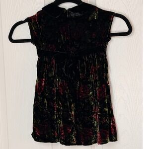 Gymboree Vintage 2004 Velvet Silk Floral Dress 18-24 Months Red Green Holiday